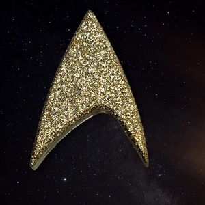 Unique Pin Gold Glitter in Resin, Star Trek Communicator Badge Shape OOAK